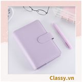  Sổ tay bìa da bìa còng ghi chú giấy màu trơn pastel, giấy kẻ ngang 200 trang có ngăn đựng thẻ, làm bút ký hoặc viết ghi chú, lên kế hoạch, PK1775 