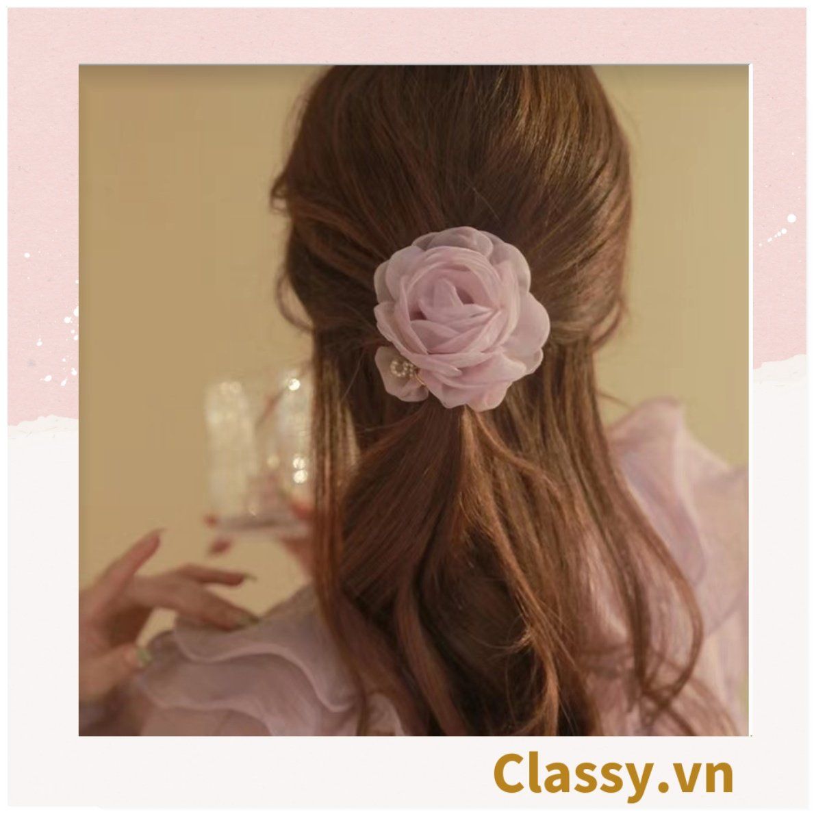  [GIAO HÀNG 7-25 NGÀY]  Dây cột tóc scrunchies gắn hoa mẫu đơn phụ kiện tóc hoa mẫu đơn to bản, nữ tính, thanh lịch dành cho nữ PK1776 