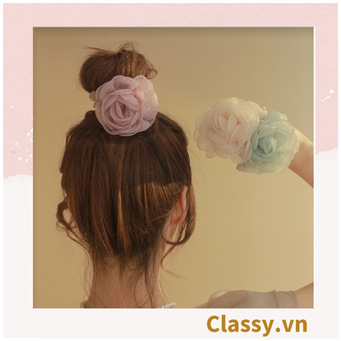  [GIAO HÀNG 7-25 NGÀY]  Dây cột tóc scrunchies gắn hoa mẫu đơn phụ kiện tóc hoa mẫu đơn to bản, nữ tính, thanh lịch dành cho nữ PK1776 