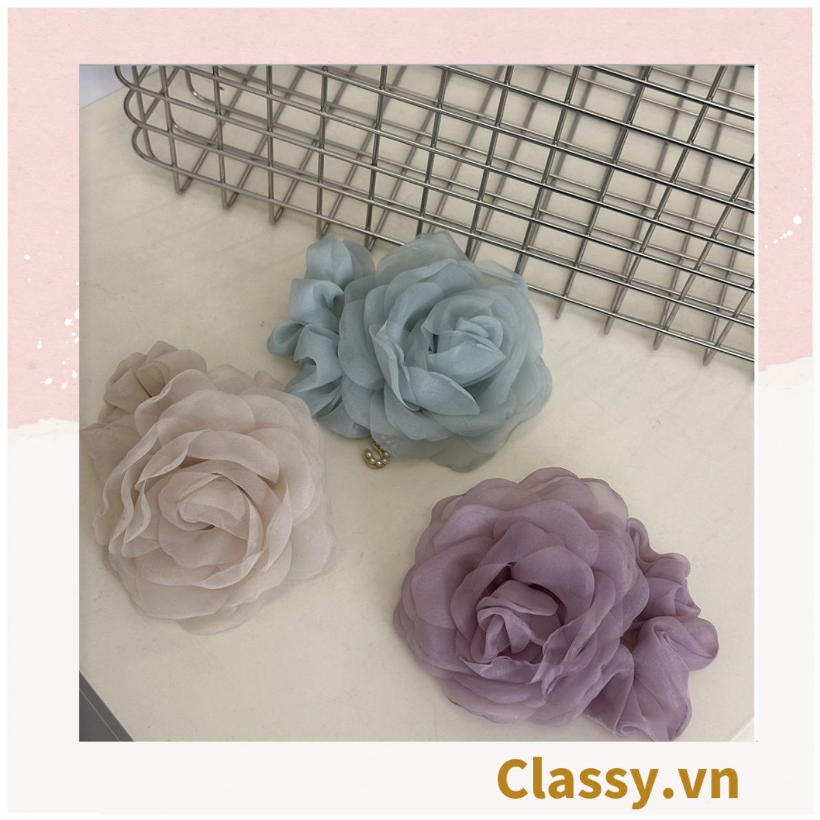  [GIAO HÀNG 7-25 NGÀY]  Dây cột tóc scrunchies gắn hoa mẫu đơn phụ kiện tóc hoa mẫu đơn to bản, nữ tính, thanh lịch dành cho nữ PK1776 