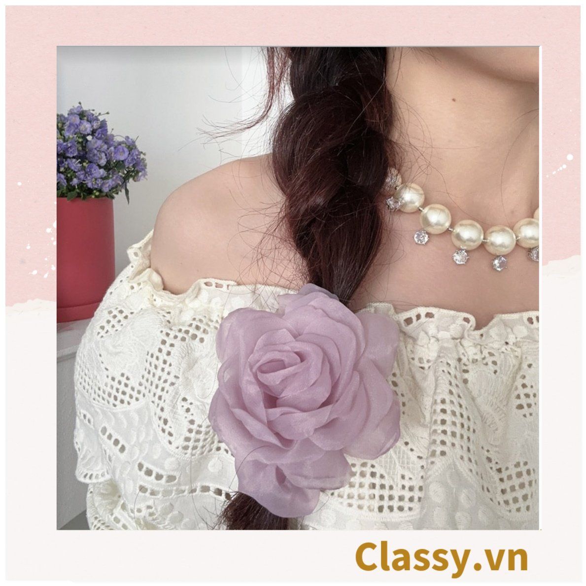  [GIAO HÀNG 7-25 NGÀY]  Dây cột tóc scrunchies gắn hoa mẫu đơn phụ kiện tóc hoa mẫu đơn to bản, nữ tính, thanh lịch dành cho nữ PK1776 