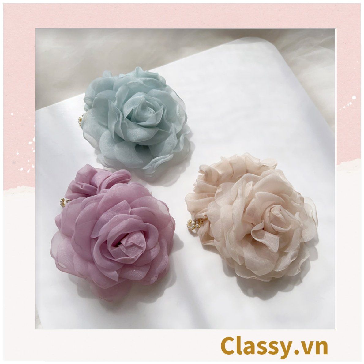  [GIAO HÀNG 7-25 NGÀY]  Dây cột tóc scrunchies gắn hoa mẫu đơn phụ kiện tóc hoa mẫu đơn to bản, nữ tính, thanh lịch dành cho nữ PK1776 