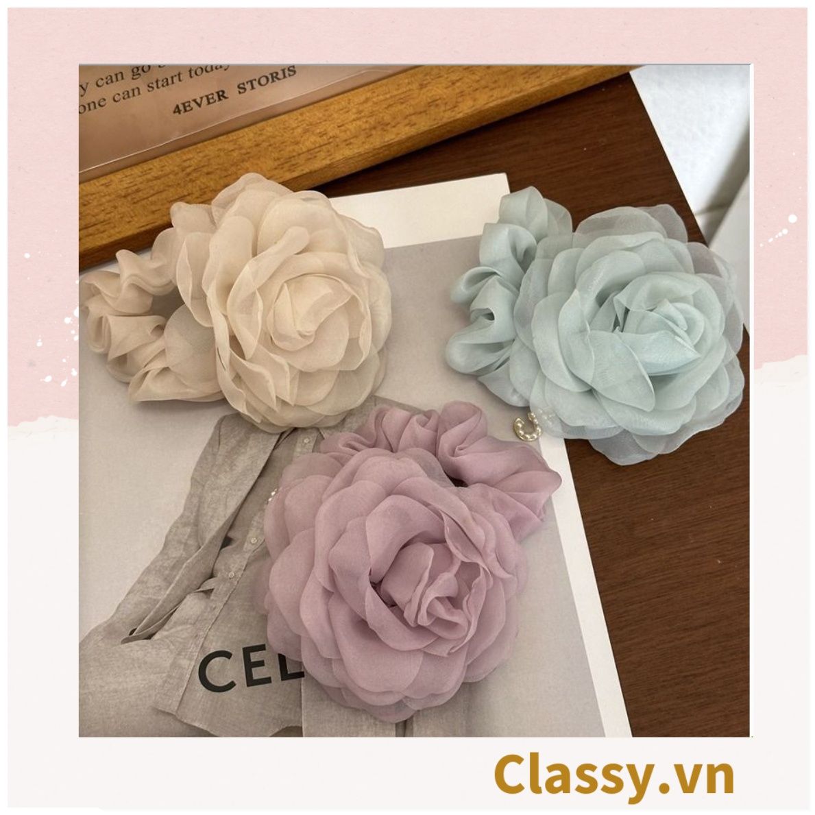  [GIAO HÀNG 7-25 NGÀY]  Dây cột tóc scrunchies gắn hoa mẫu đơn phụ kiện tóc hoa mẫu đơn to bản, nữ tính, thanh lịch dành cho nữ PK1776 