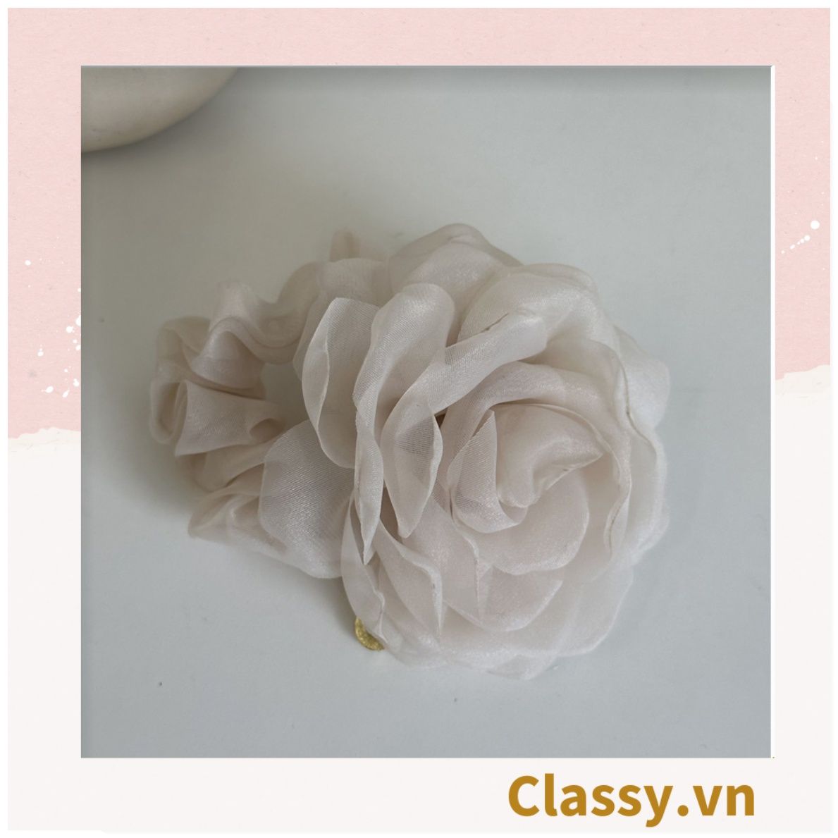  [GIAO HÀNG 7-25 NGÀY]  Dây cột tóc scrunchies gắn hoa mẫu đơn phụ kiện tóc hoa mẫu đơn to bản, nữ tính, thanh lịch dành cho nữ PK1776 