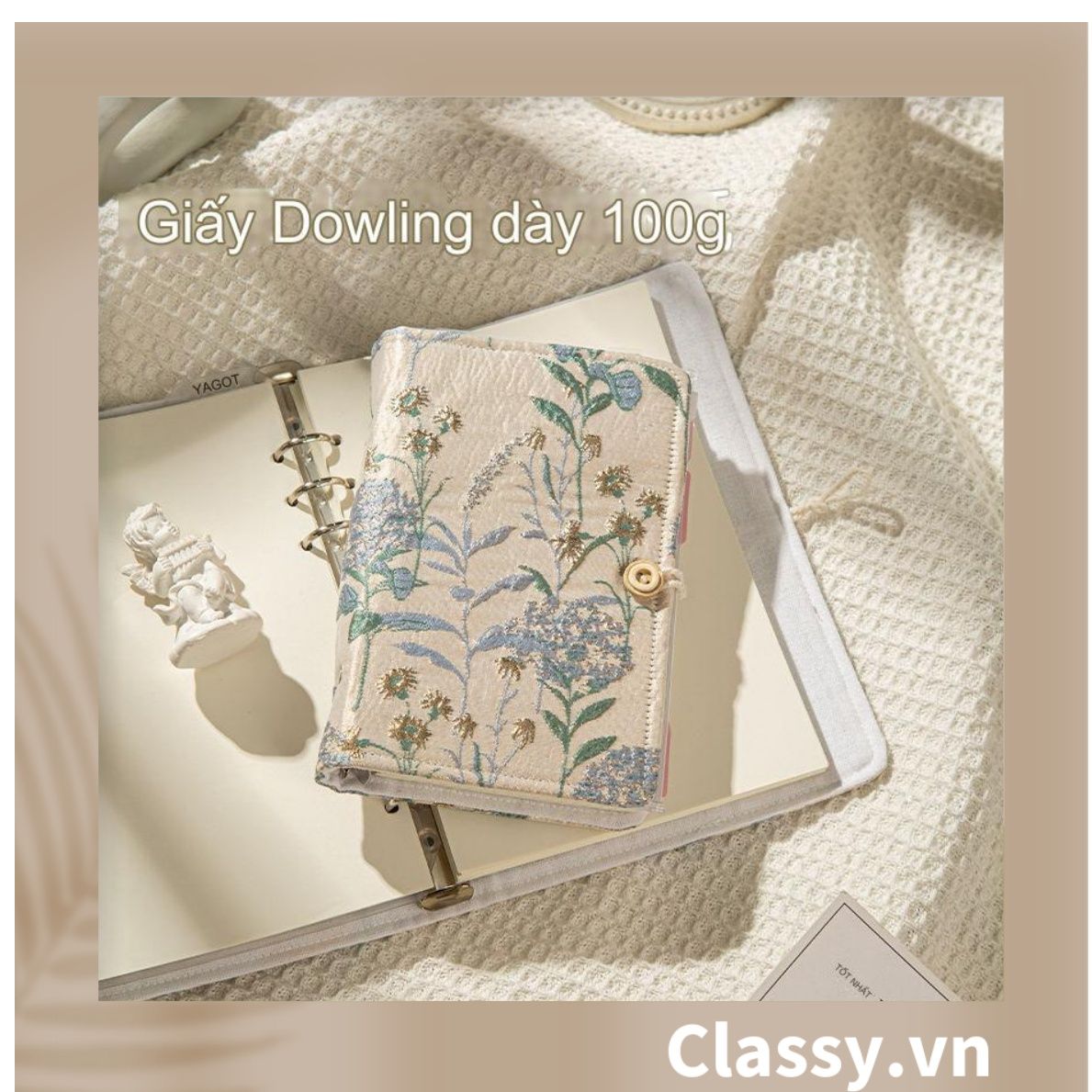  Sổ lò xo Vintage Xinh Xắn kích thước A6 90trang, Bìa bọc Vải họa tiết Hoa nhí PK1781 dùng để lên kế hoạch, lên lịch, to-do-list, take notes, có thể thay lõi 