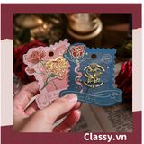  Bookmark /thẻ đánh dấu sách Hình Hoa Hồng vintage chất liệu Kim Loại đánh Dấu, đục lỗ tròn có thể gắn thêm ruy băng PK1793 