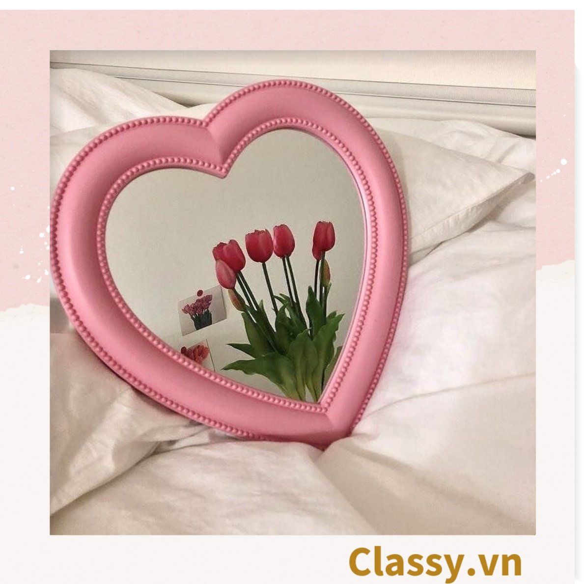 [GIAO HÀNG 7-25 NGÀY] Gương soi cầm tay hình trái tim Kích thước 17.5*18.5cm màu hồng PK1823 