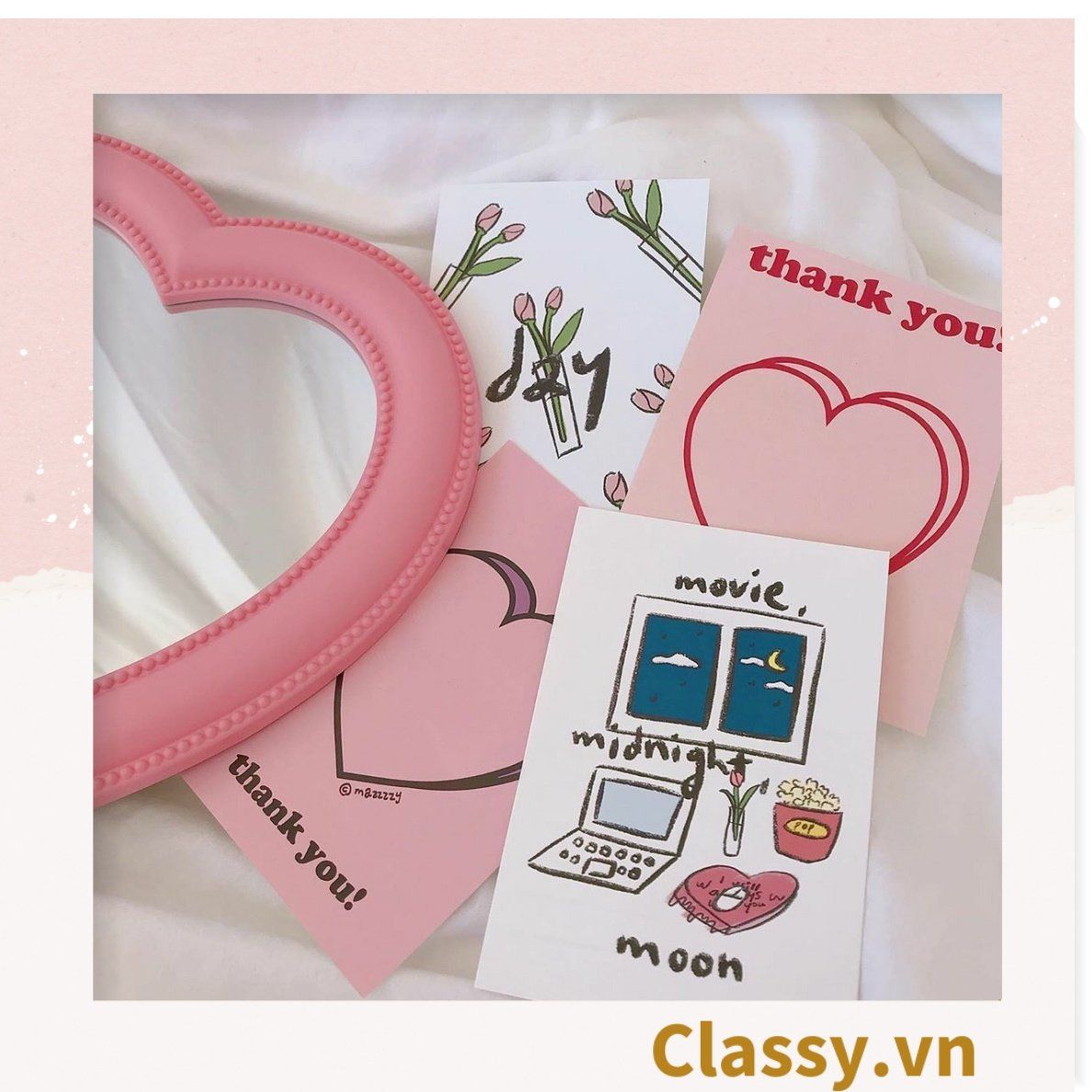  [GIAO HÀNG 7-25 NGÀY] Gương soi cầm tay hình trái tim Kích thước 17.5*18.5cm màu hồng PK1823 