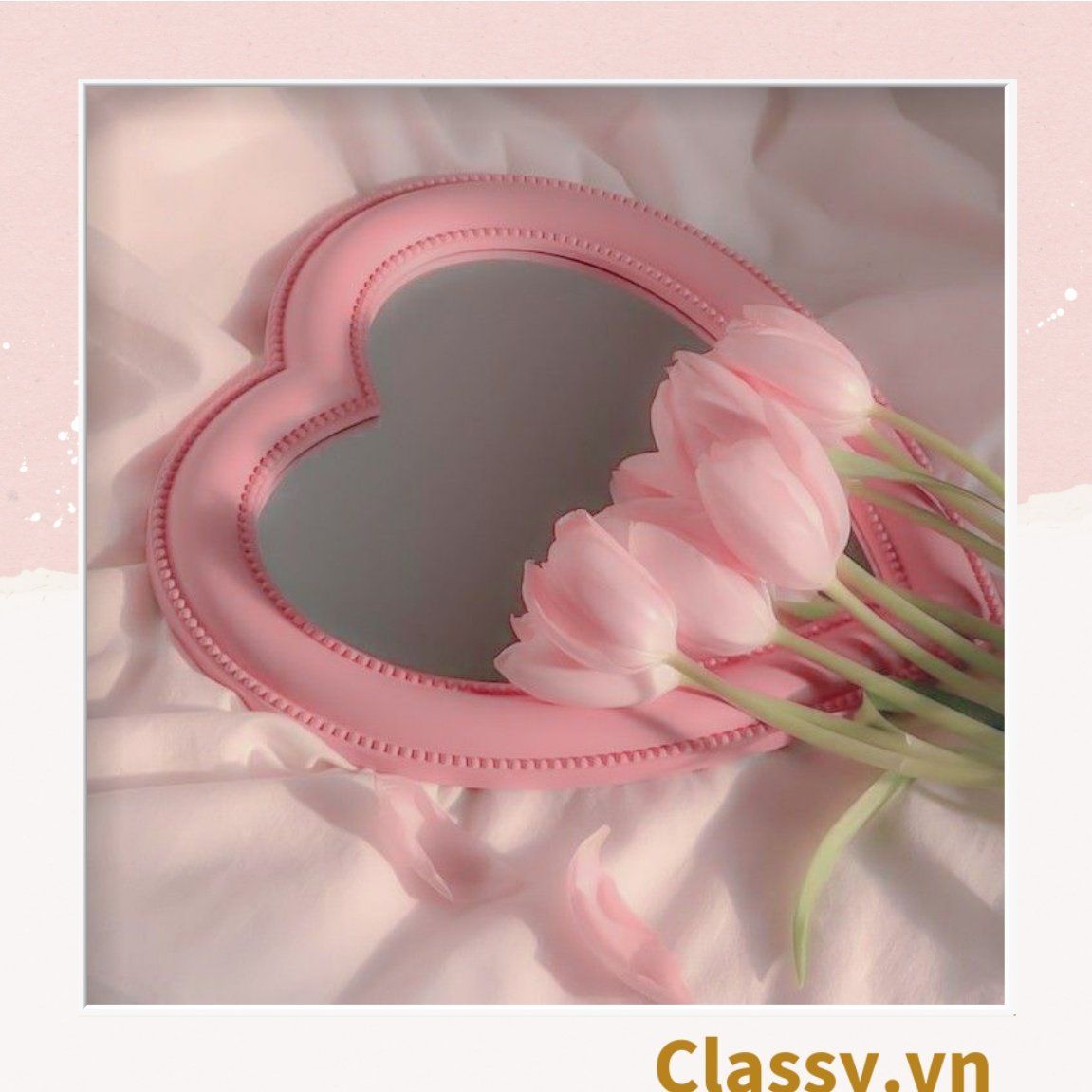  [GIAO HÀNG 7-25 NGÀY] Gương soi cầm tay hình trái tim Kích thước 17.5*18.5cm màu hồng PK1823 