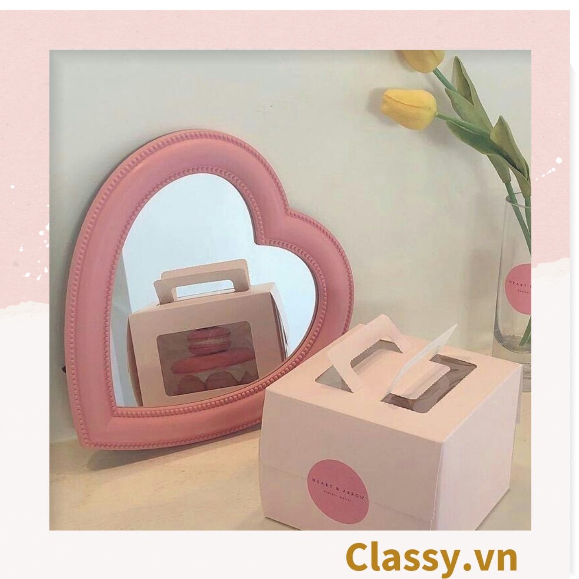  [GIAO HÀNG 7-25 NGÀY] Gương soi cầm tay hình trái tim Kích thước 17.5*18.5cm màu hồng PK1823 
