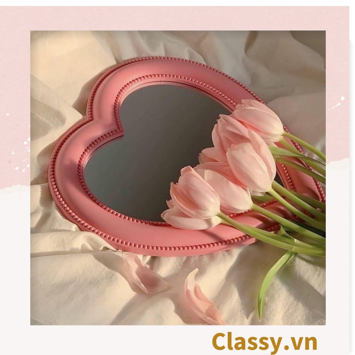  [GIAO HÀNG 7-25 NGÀY] Gương soi cầm tay hình trái tim Kích thước 17.5*18.5cm màu hồng PK1823 