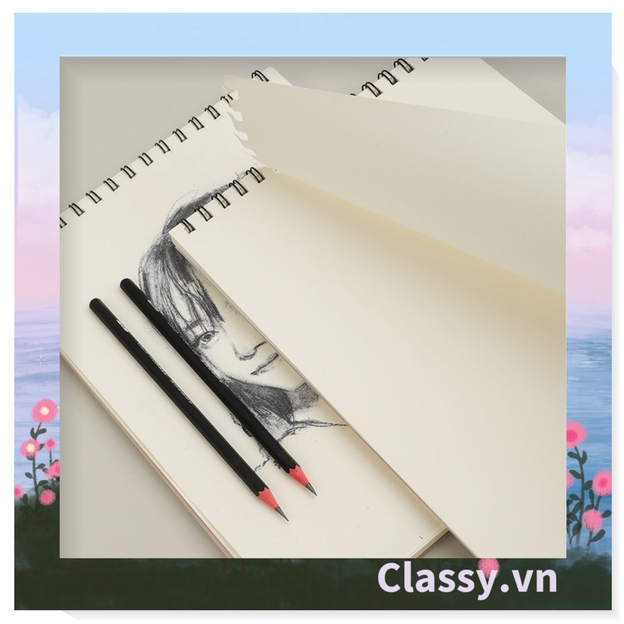  Sổ tay lò xo không kẻ A4 gáy xoắn 90  trang Classy- Giấy kẻ ngang chống lóa mắt Tập Vở Học Sinh Ghi Bài Takenote Planner họa tiết tranh sơn dầu PK1833 