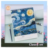  Sổ tay lò xo không kẻ A4 gáy xoắn 90  trang Classy- Giấy kẻ ngang chống lóa mắt Tập Vở Học Sinh Ghi Bài Takenote Planner họa tiết tranh sơn dầu PK1833 