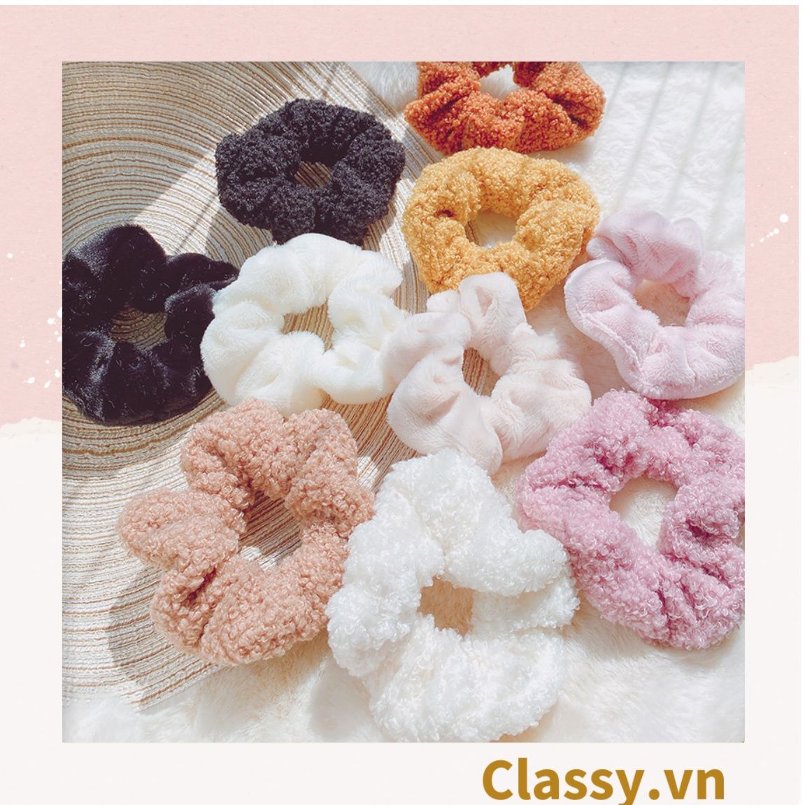  Dây cột tóc vải Scrunchies lông cừu PK219 