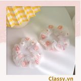  Dây cột tóc Scrunchies vải trong suốt thêu hoa PK549 