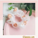  Dây cột tóc Scrunchies vải trong suốt thêu hoa PK549 