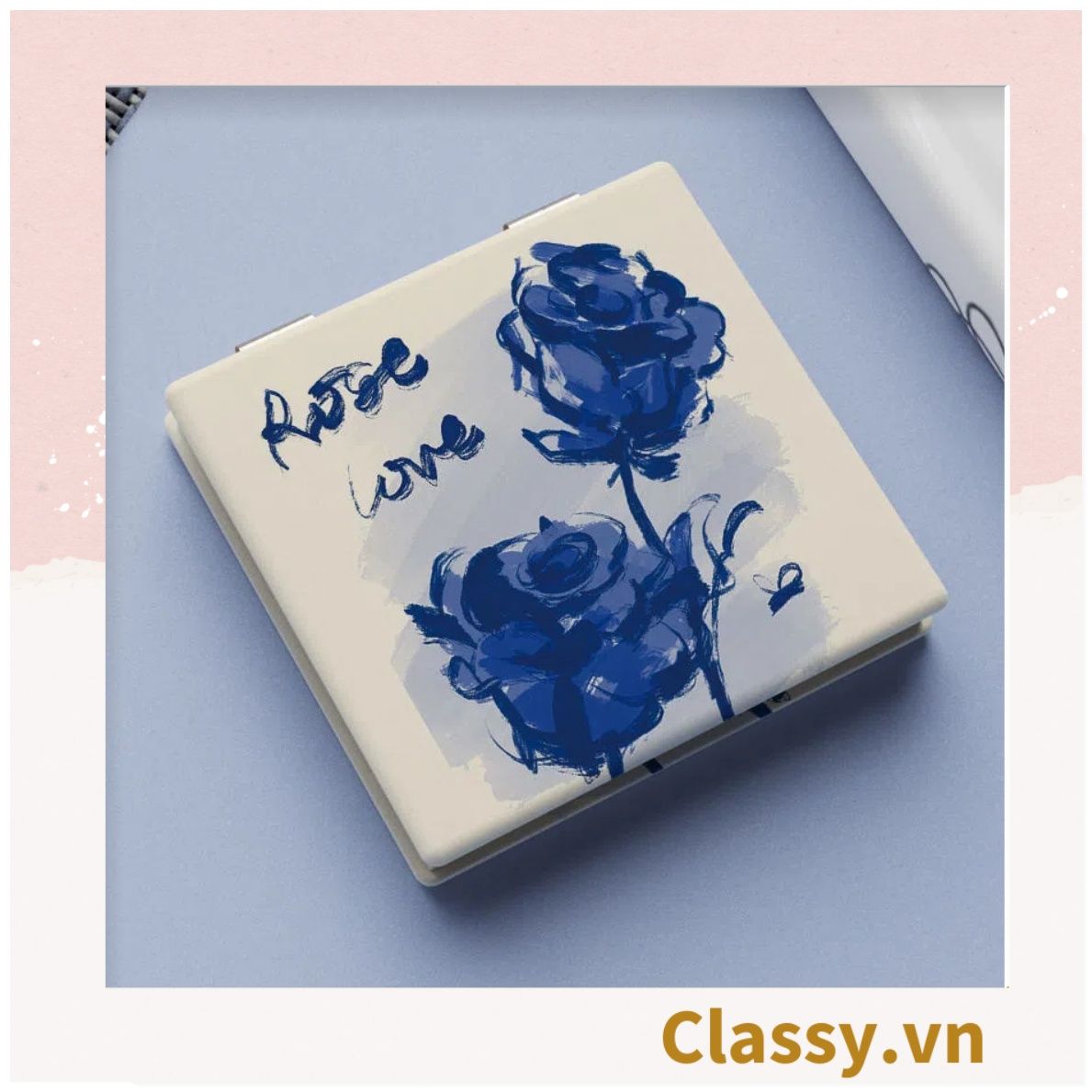  Gương trang điểm cầm tay mini 2 mặt bỏ túi kèm lược, Gương cầm tay mini Hàn Quốc siêu cute, Gương Vintage Hoa hồng PK569 