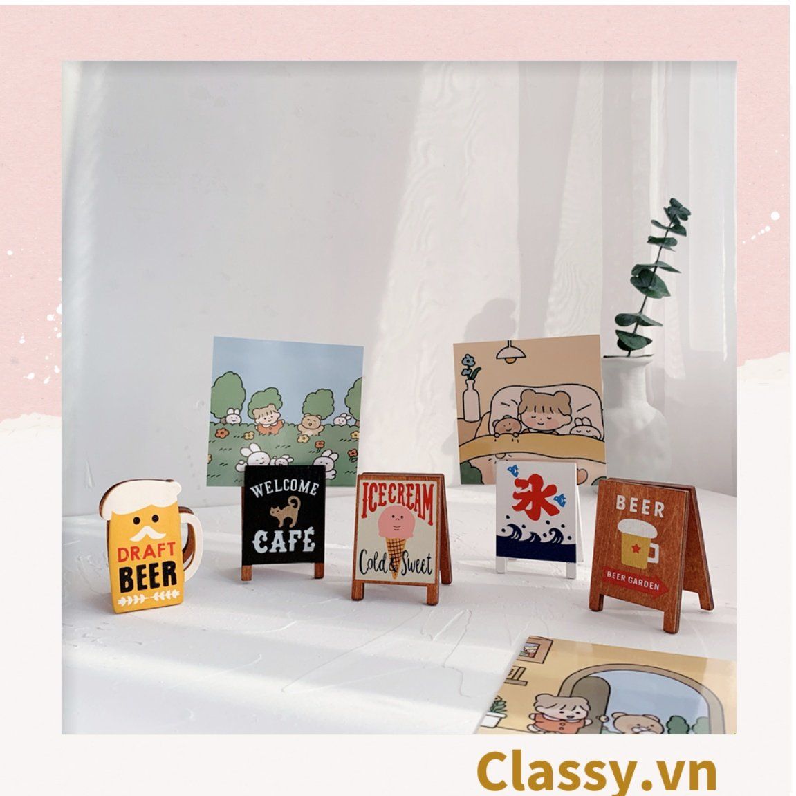  [GIAO HÀNG 7-25 NGÀY] COMBO 50 Kẹp đỡ giấy Lưu ý để bàn trang trí, chất liệu gỗ, kích thước 4,2 * 6cm style vintage PK622 