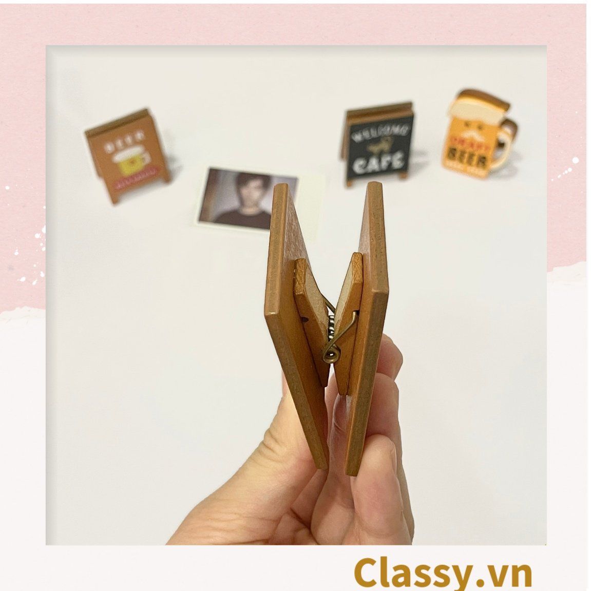  [GIAO HÀNG 7-25 NGÀY] COMBO 50 Kẹp đỡ giấy Lưu ý để bàn trang trí, chất liệu gỗ, kích thước 4,2 * 6cm style vintage PK622 