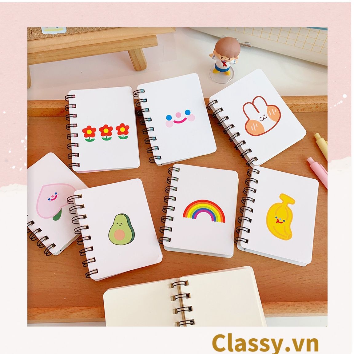  [GIAO HÀNG 7-25 NGÀY] Sổ tay mini lò xo chủ đề báo hồng, kích thước 10.5 X 8.5 CM PK634 