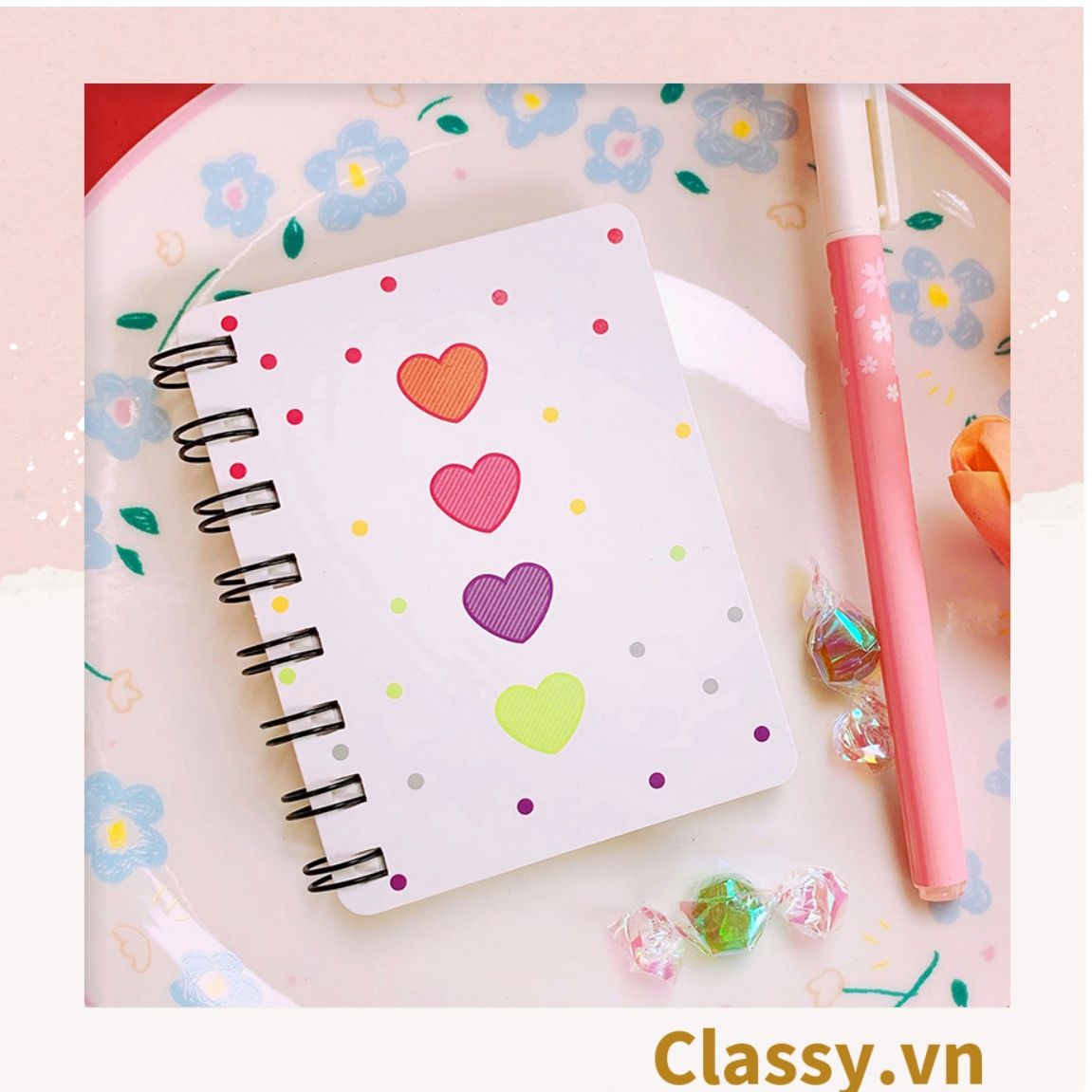  [GIAO HÀNG 7-25 NGÀY] Sổ tay mini lò xo chủ đề báo hồng, kích thước 10.5 X 8.5 CM PK634 