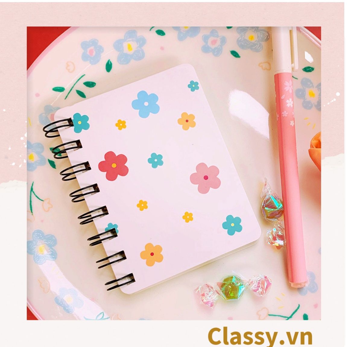  [GIAO HÀNG 7-25 NGÀY] Sổ tay mini lò xo chủ đề báo hồng, kích thước 10.5 X 8.5 CM PK634 