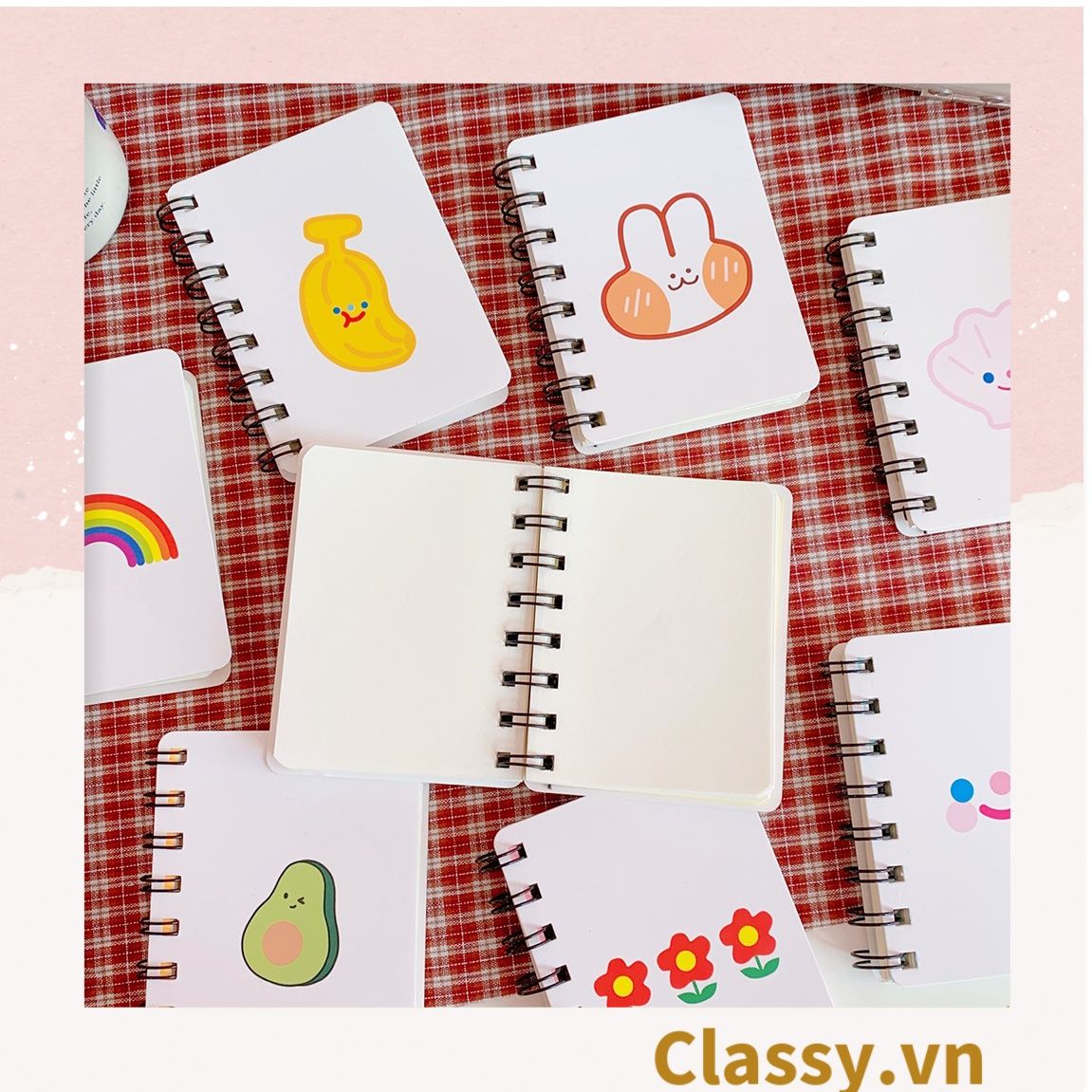  [GIAO HÀNG 7-25 NGÀY] Sổ tay mini lò xo chủ đề báo hồng, kích thước 10.5 X 8.5 CM PK634 