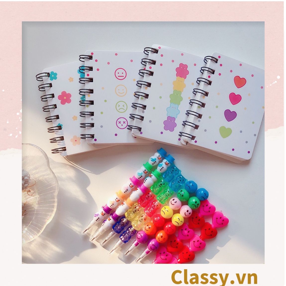  [GIAO HÀNG 7-25 NGÀY] Sổ tay mini lò xo chủ đề báo hồng, kích thước 10.5 X 8.5 CM PK634 