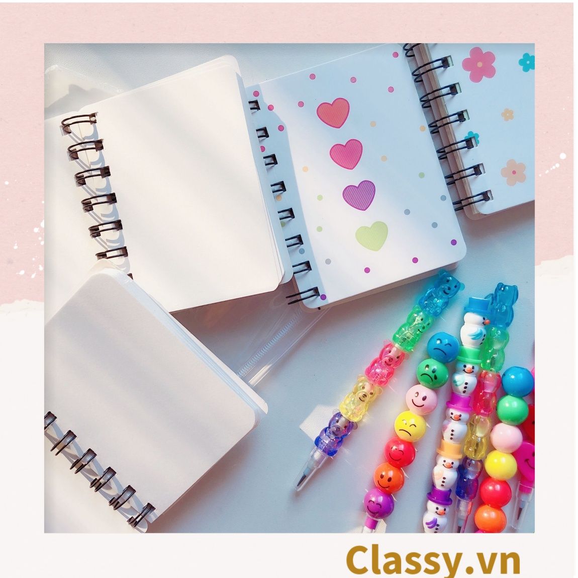  [GIAO HÀNG 7-25 NGÀY] Sổ tay mini lò xo chủ đề báo hồng, kích thước 10.5 X 8.5 CM PK634 