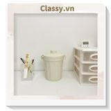  [GIAO HÀNG 7-25 NGÀY] COMBO 20 (THÙNG TRƠN) Thùng rác mini, hộp đựng nhỏ hình chiếc xô để bàn học bàn làm việc có nắp đậy tiện lợi màu ghi PK639 