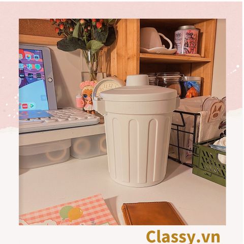  [GIAO HÀNG 7-25 NGÀY] COMBO 20 (THÙNG TRƠN) Thùng rác mini, hộp đựng nhỏ hình chiếc xô để bàn học bàn làm việc có nắp đậy tiện lợi màu ghi PK639 