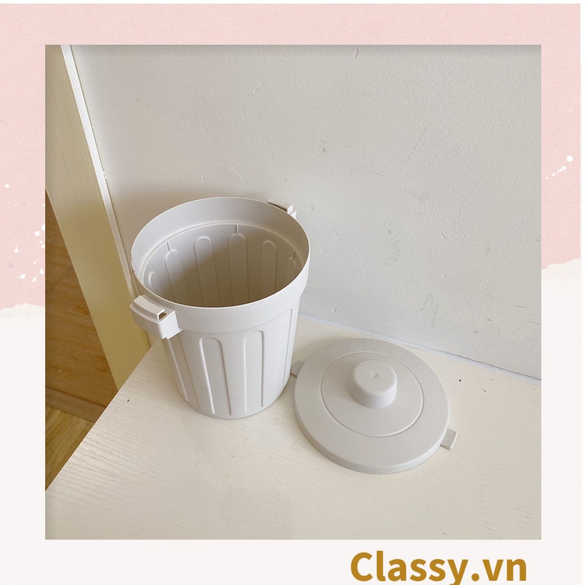  [GIAO HÀNG 7-25 NGÀY] COMBO 20 (THÙNG TRƠN) Thùng rác mini, hộp đựng nhỏ hình chiếc xô để bàn học bàn làm việc có nắp đậy tiện lợi màu ghi PK639 