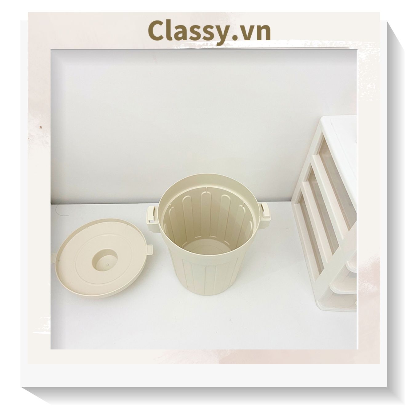  [GIAO HÀNG 7-25 NGÀY] COMBO 20 (THÙNG TRƠN) Thùng rác mini, hộp đựng nhỏ hình chiếc xô để bàn học bàn làm việc có nắp đậy tiện lợi màu ghi PK639 