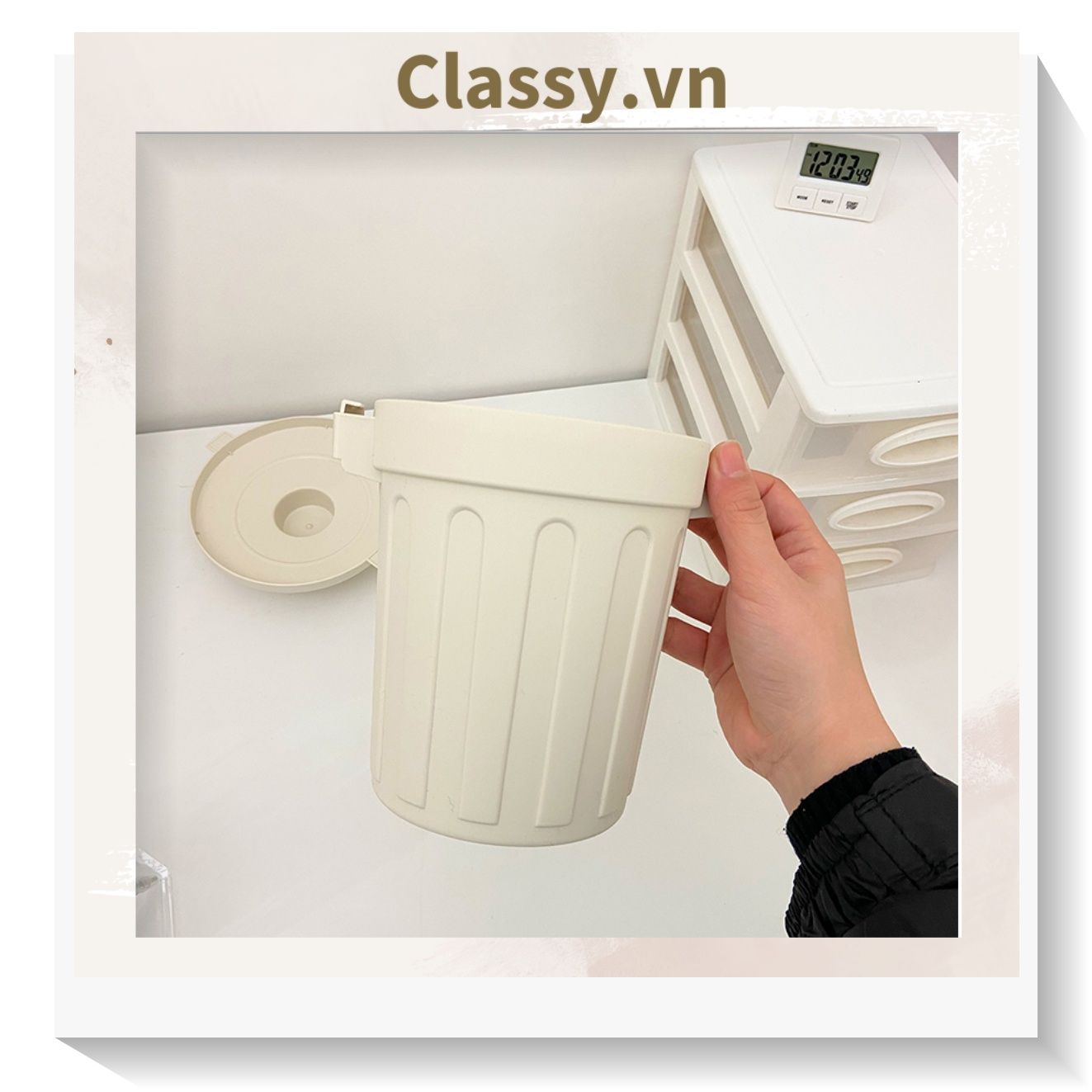  [GIAO HÀNG 7-25 NGÀY] COMBO 20 (THÙNG TRƠN) Thùng rác mini, hộp đựng nhỏ hình chiếc xô để bàn học bàn làm việc có nắp đậy tiện lợi màu ghi PK639 