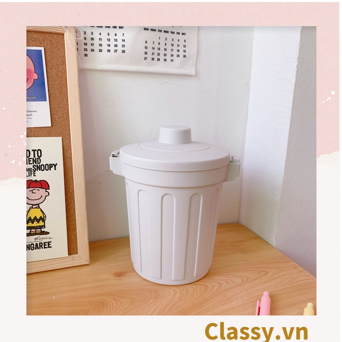  [GIAO HÀNG 7-25 NGÀY] COMBO 20 (THÙNG TRƠN) Thùng rác mini, hộp đựng nhỏ hình chiếc xô để bàn học bàn làm việc có nắp đậy tiện lợi màu ghi PK639 