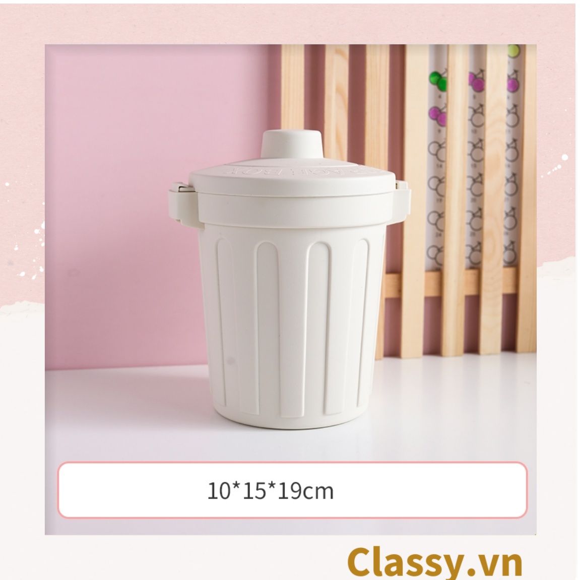  [GIAO HÀNG 7-25 NGÀY] COMBO 20 (THÙNG TRƠN) Thùng rác mini, hộp đựng nhỏ hình chiếc xô để bàn học bàn làm việc có nắp đậy tiện lợi màu ghi PK639 