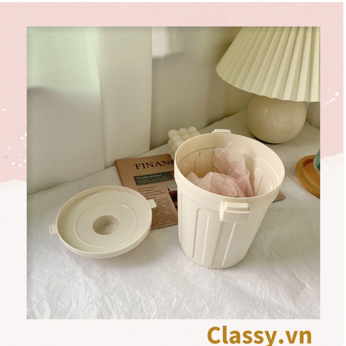  [GIAO HÀNG 7-25 NGÀY] COMBO 20 (THÙNG TRƠN) Thùng rác mini, hộp đựng nhỏ hình chiếc xô để bàn học bàn làm việc có nắp đậy tiện lợi màu ghi PK639 