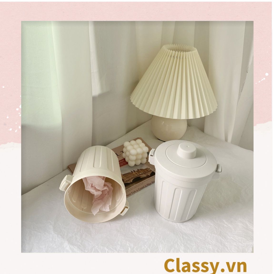  [GIAO HÀNG 7-25 NGÀY] COMBO 20 (THÙNG TRƠN) Thùng rác mini, hộp đựng nhỏ hình chiếc xô để bàn học bàn làm việc có nắp đậy tiện lợi màu ghi PK639 