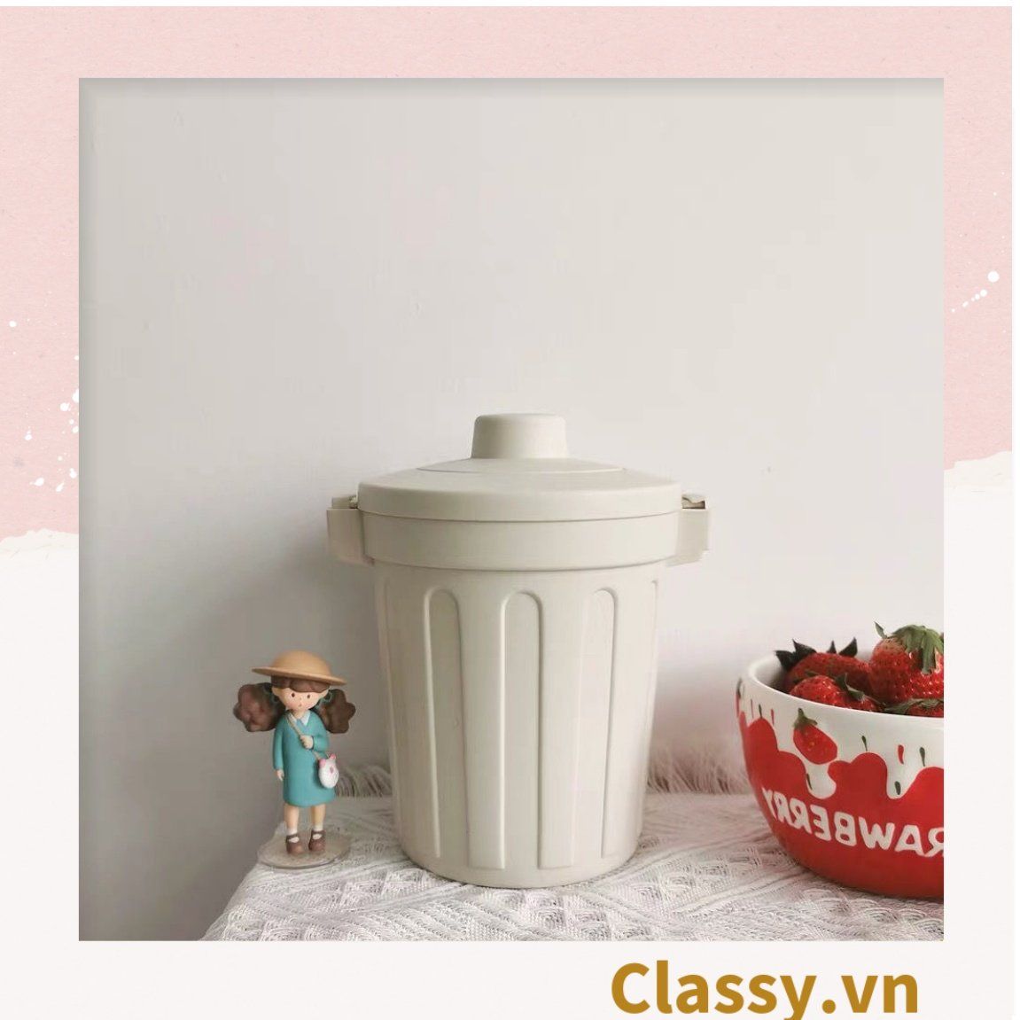  [GIAO HÀNG 7-25 NGÀY] COMBO 20 (THÙNG TRƠN) Thùng rác mini, hộp đựng nhỏ hình chiếc xô để bàn học bàn làm việc có nắp đậy tiện lợi màu ghi PK639 