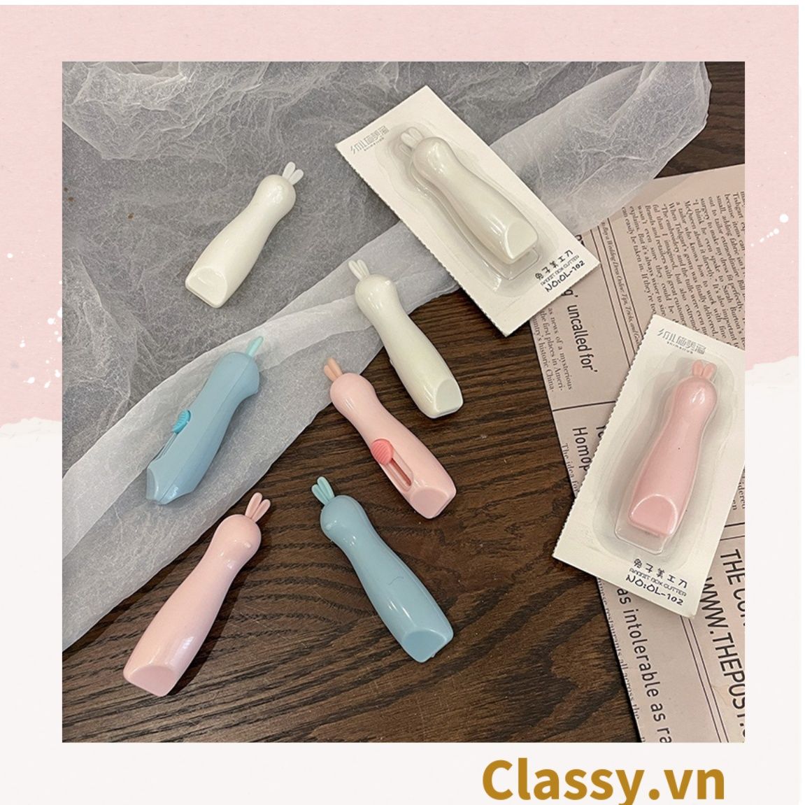  [GIAO HÀNG 7-25 NGÀY] COMBO 50 Dao rọc giấy mini tai thỏ dễ thương trơn màu PK644 