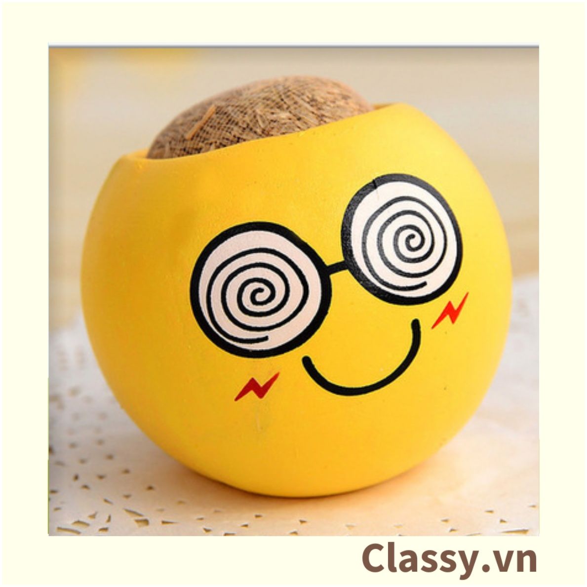  [GIAO HÀNG 7-25 NGÀY] Chậu cây cảnh bằng nhựa mini hình mặt cười đáng yêu, Emojji đẹp, chậu cây hình em bé baby xinh, tặng kèm đất và hạt giống cỏ tóc PK655 