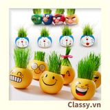  Chậu cây cảnh bằng nhựa mini hình mặt cười đáng yêu, Emojji đẹp, chậu cây hình em bé baby xinh, tặng kèm đất và hạt giống cỏ tóc PK655 
