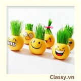  Chậu cây cảnh bằng nhựa mini hình mặt cười đáng yêu, Emojji đẹp, chậu cây hình em bé baby xinh, tặng kèm đất và hạt giống cỏ tóc PK655 