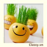  [GIAO HÀNG 7-25 NGÀY] Chậu cây cảnh bằng nhựa mini hình mặt cười đáng yêu, Emojji đẹp, chậu cây hình em bé baby xinh, tặng kèm đất và hạt giống cỏ tóc PK655 