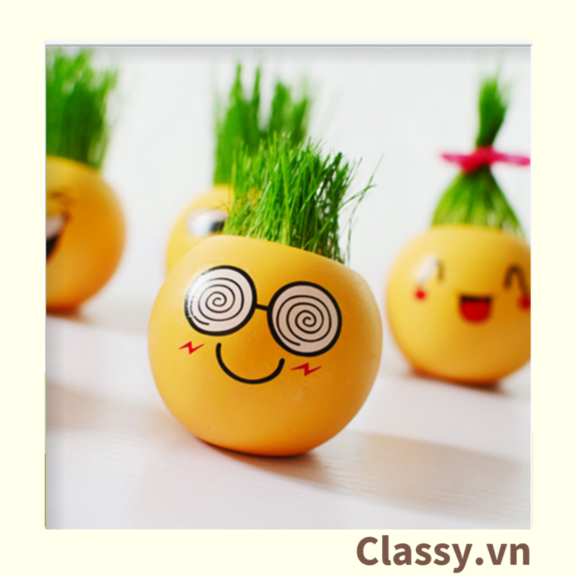  [GIAO HÀNG 7-25 NGÀY] Chậu cây cảnh bằng nhựa mini hình mặt cười đáng yêu, Emojji đẹp, chậu cây hình em bé baby xinh, tặng kèm đất và hạt giống cỏ tóc PK655 