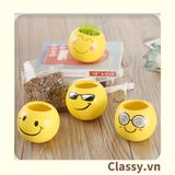  [GIAO HÀNG 7-25 NGÀY] Chậu cây cảnh bằng nhựa mini hình mặt cười đáng yêu, Emojji đẹp, chậu cây hình em bé baby xinh, tặng kèm đất và hạt giống cỏ tóc PK655 