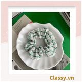  Scrunchies cột tóc, buộc tóc vải tuýt to bản, sang trọng,  họa tiết kẻ sọc tông xanh quý phái thanh lịch PK705 