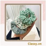  Scrunchies cột tóc, buộc tóc vải tuýt to bản, sang trọng,  họa tiết kẻ sọc tông xanh quý phái thanh lịch PK705 