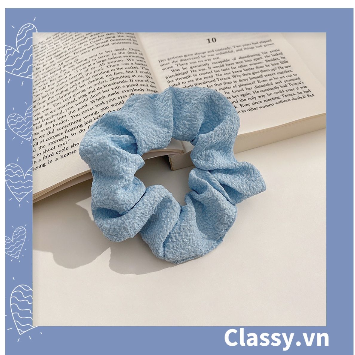  Scrunchies buộc tóc  nhiều họa tiết; tông màu xanh biển nữ tính thanh lịch PK706 