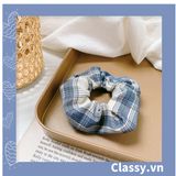  Scrunchies buộc tóc  nhiều họa tiết; tông màu xanh biển nữ tính thanh lịch PK706 